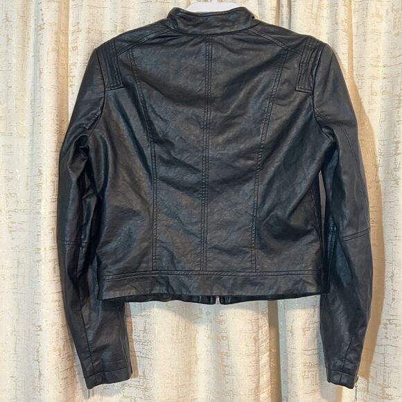 GUESS Los Angeles Faux Leather Biker Jacket Black Faux Fur Lined Women's Medium - Picture 2 of 8